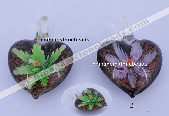 LP29 16*32*42mm heart inner flower lampwork glass pendants