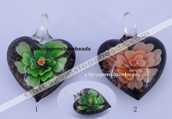 LP30 16*31*41mm heart inner flower lampwork glass pendants