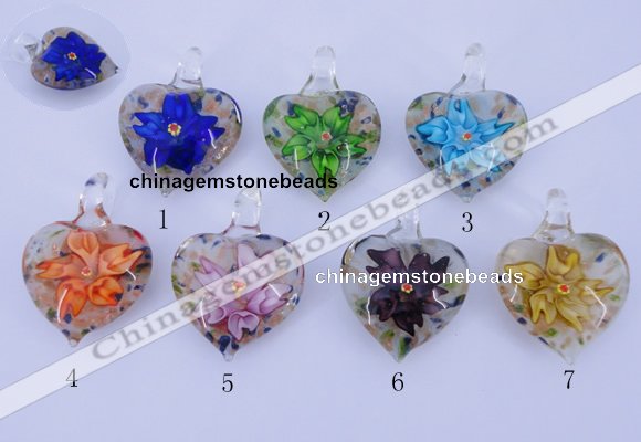 LP32 15*30*40mm heart inner flower lampwork glass pendants