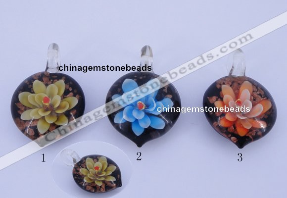 LP33 16*30*45mm heart inner flower lampwork glass pendants