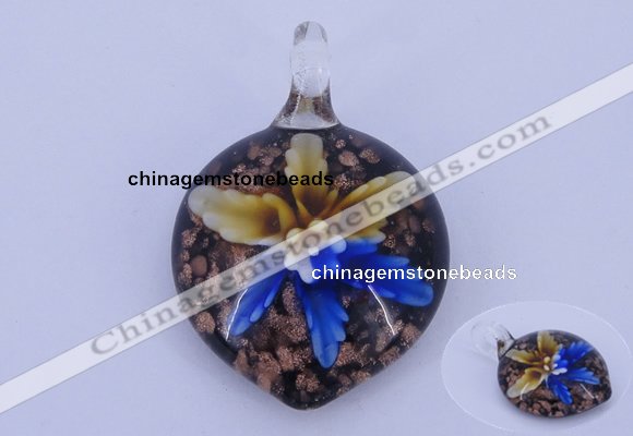 LP37 13*30*43mm heart inner flower lampwork glass pendants