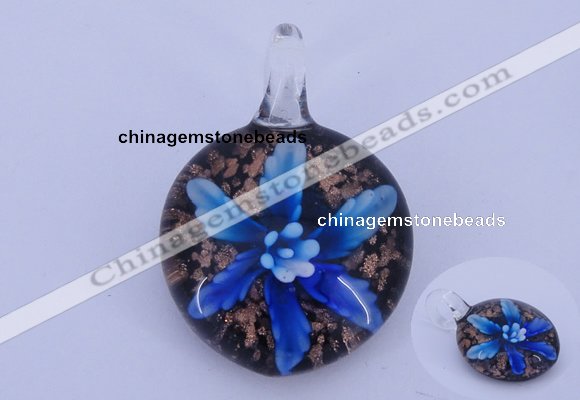LP41 15*32*45mm flat round inner flower lampwork glass pendants