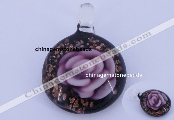 LP42 13*31*43mm flat round inner flower lampwork glass pendants