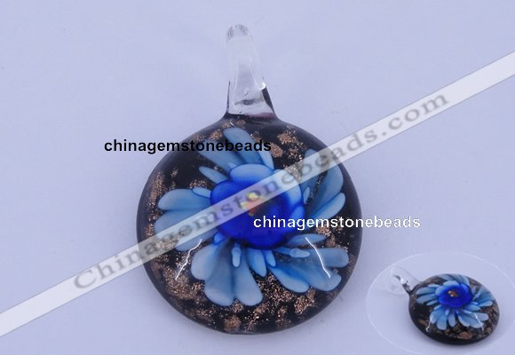 LP43 16*33*45mm flat round inner flower lampwork glass pendants
