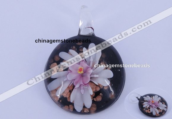LP44 14*33*45mm flat round inner flower lampwork glass pendants