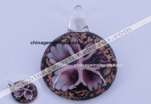 LP46 13*34*45mm flat round inner flower lampwork glass pendants