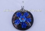 LP47 13*35*46mm flat round inner flower lampwork glass pendants