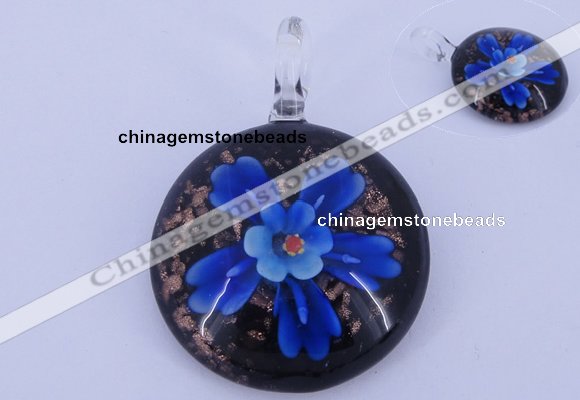 LP47 13*35*46mm flat round inner flower lampwork glass pendants