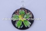 LP48 13*34*48mm flat round inner flower lampwork glass pendants