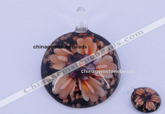 LP49 13*35*47mm flat round inner flower lampwork glass pendants