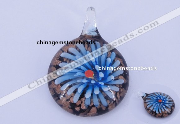 LP50 13*34*47mm flat round inner flower lampwork glass pendants