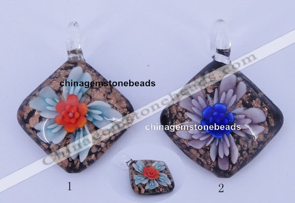 LP55 12*38*48mm diamond inner flower lampwork glass pendants