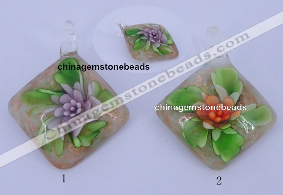 LP56 12*38*48mm diamond inner flower lampwork glass pendants