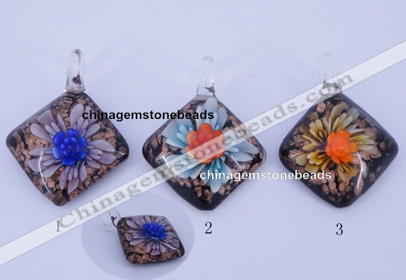 LP57 12*36*46mm diamond inner flower lampwork glass pendants