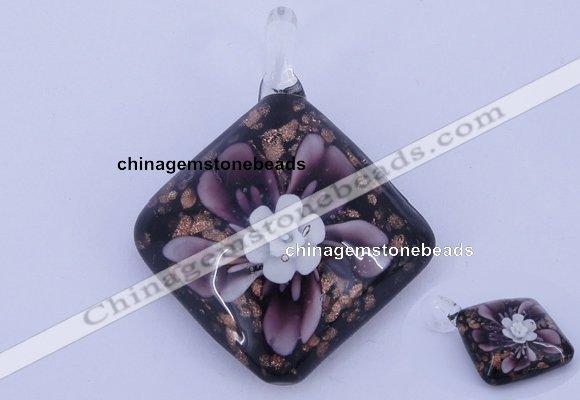 LP58 12*38*48mm diamond inner flower lampwork glass pendants