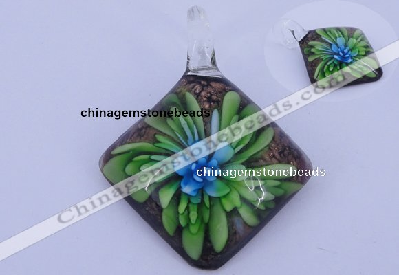 LP63 12*39*50mm diamond inner flower lampwork glass pendants