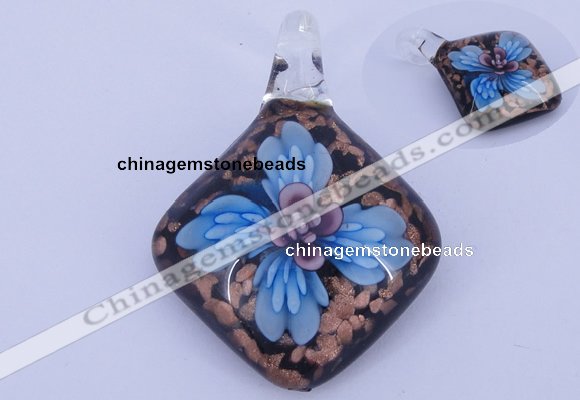 LP64 14*32*53mm diamond inner flower lampwork glass pendants