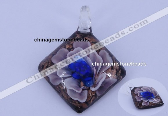 LP65 12*38*48mm diamond inner flower lampwork glass pendants