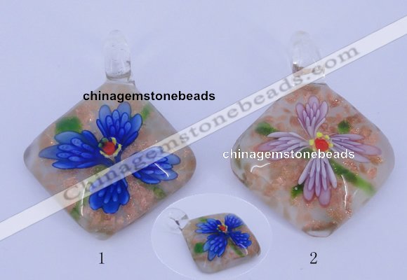 LP68 12*38*48mm diamond inner flower lampwork glass pendants