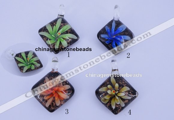 LP69 15*35*40mm diamond inner flower lampwork glass pendants