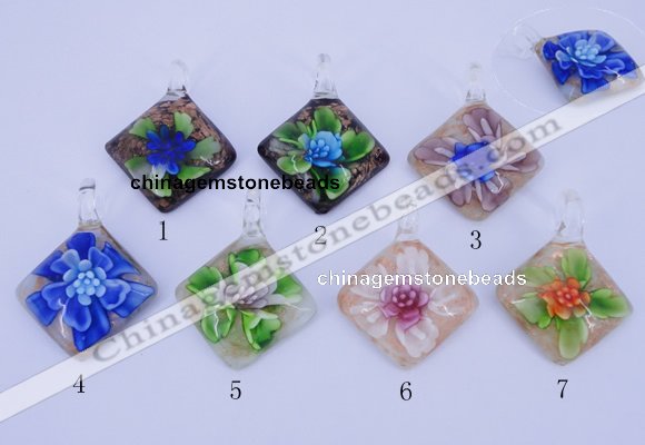 LP70 12*38*48mm diamond inner flower lampwork glass pendants