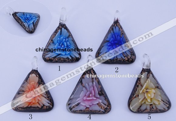 LP73 11*33*47mm triangle inner flower lampwork glass pendants