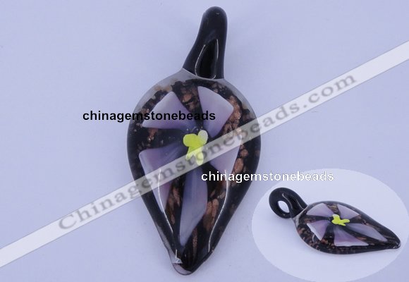 LP81 11*27*57mm leaf inner flower lampwork glass pendants