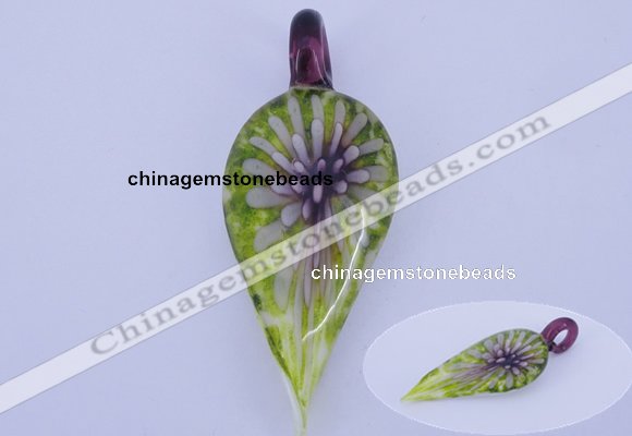 LP89 11*26*65mm leaf inner flower lampwork glass pendants