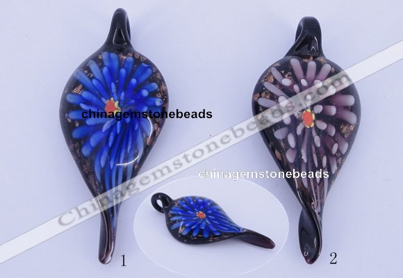 LP93 11*28*63mm leaf inner flower lampwork glass pendants