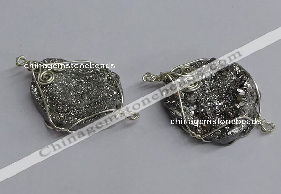 NGC1319 25*30mm - 30*35mm freeform plated druzy agate connectors