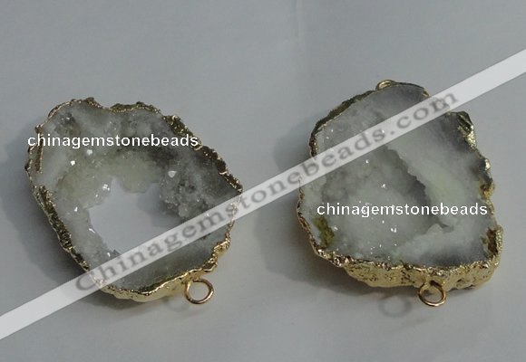 NGC136 30*40mm - 35*45mm freeform plated druzy agate connectors