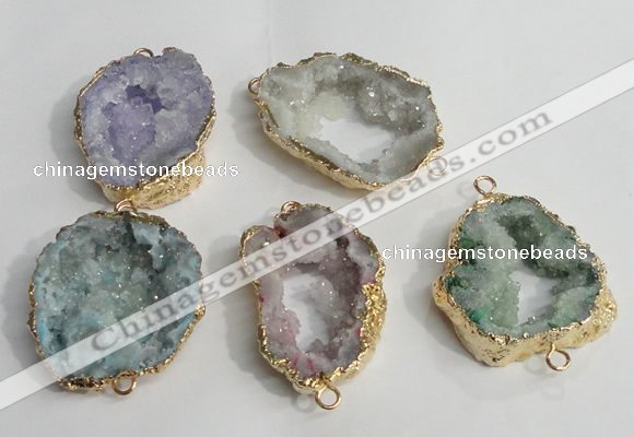 NGC141 30*40mm - 35*45mm freeform plated druzy agate connectors