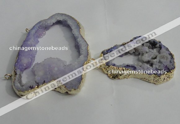 NGC144 40*50mm - 55*70mm freeform plated druzy agate connectors