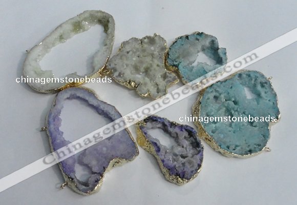 NGC146 40*50mm - 55*70mm freeform plated druzy agate connectors