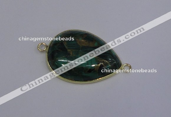 NGC1550 22*30mm teardrop malachite & pyrite gemstone connectors