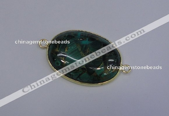 NGC1551 22*30mm oval malachite & pyrite gemstone connectors