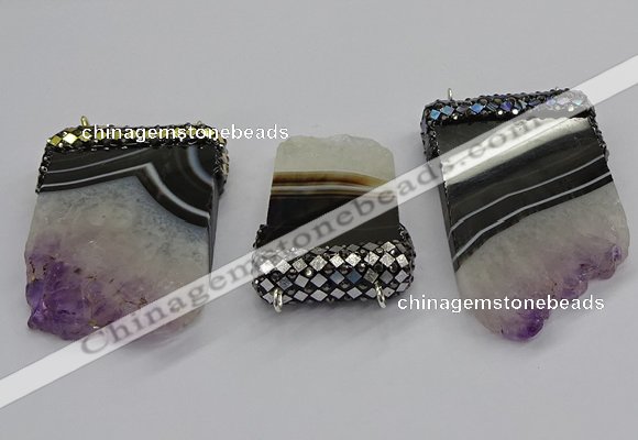 NGC1723 30*45mm - 35*55mm freeform druzy amethyst connectors