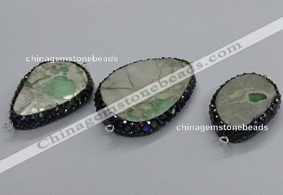 NGC1747 25*35mm - 30*45mm freeform green apple jasper connectors