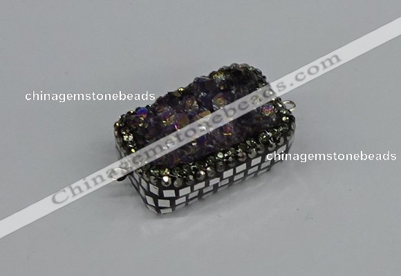 NGC1855 15*35mm - 22*30mm rectangle plated druzy amethyst connectors