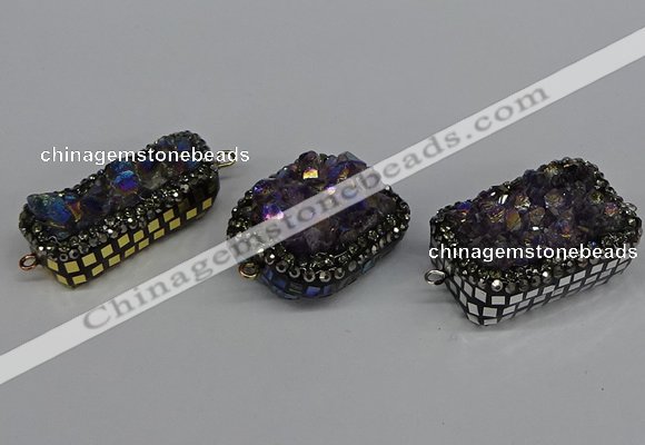 NGC1858 15*35mm - 22*30mm rectangle plated druzy amethyst connectors