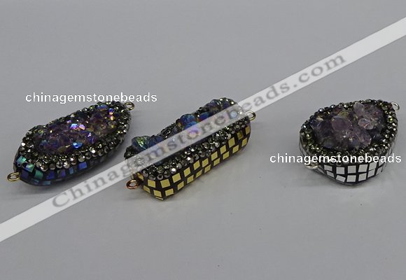 NGC1865 15*30mm - 25*35mm freeform plated druzy amethyst connectors