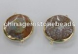 NGC298 35mm flat round agate gemstone connectors wholesale