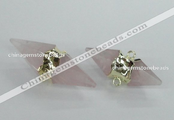 NGC347 18*30mm - 15*45mm faceted bicone rose quartz connectors