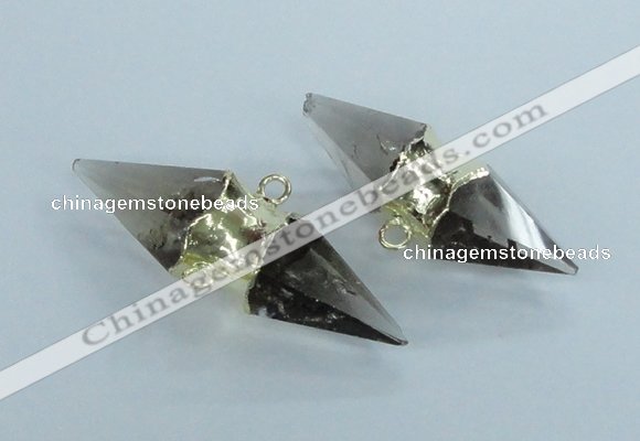 NGC348 18*30mm - 15*45mm faceted bicone smoky quartz connectors