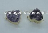 NGC370 23*25mm - 30*32mm heart druzy amethyst gemstone connectors