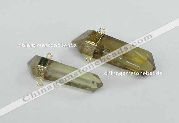 NGC422 12*45mm - 15*50mm faceted nuggets lemon quartz connectors