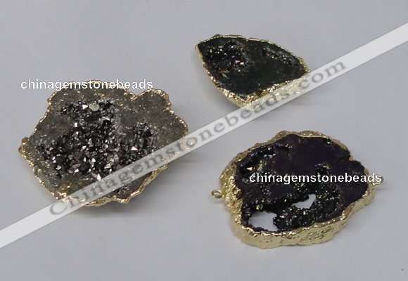 NGC487 25*35mm - 40*45mm freefrom plated druzy agate connectors