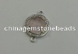 NGC5017 20mm flat round rose quartz with rhinestone connectors