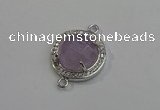 NGC5018 20mm flat round amethyst with rhinestone connectors