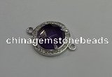 NGC5019 20mm flat round amethyst with rhinestone connectors